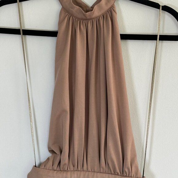 Miss Avenue Taupe Ruched Halter Dress Size Small Y2K Goddesscore Sexy Draped - Picture 3 of 11